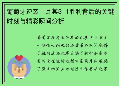 葡萄牙逆袭土耳其3-1胜利背后的关键时刻与精彩瞬间分析 葡萄牙逆袭土耳其3-1胜利背后的关键时刻与精彩瞬间分析